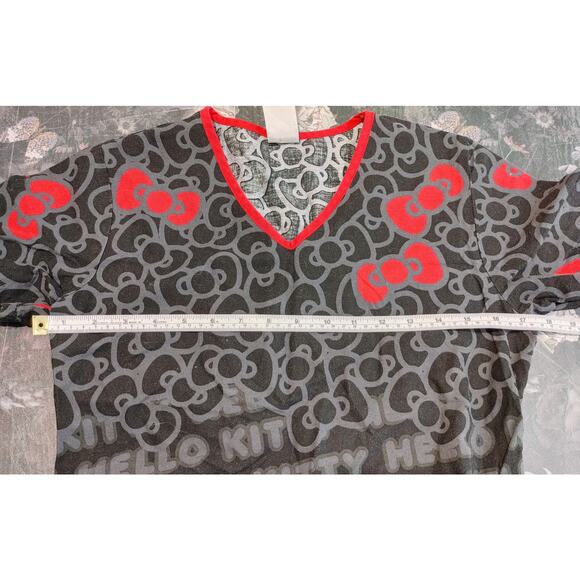 Sanrio Hello Kitty Classic Fit Scrub Top Short Sleeve V-Neck Black Red Womens XS - Picture 5 of 6